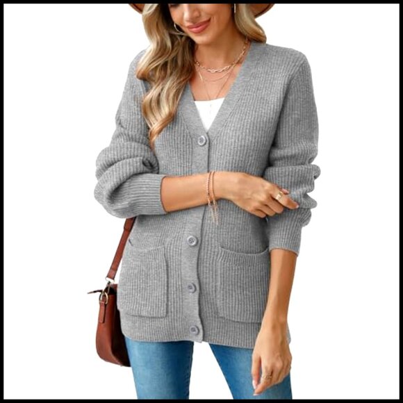 Chunky Knit Cardigan Sweater V Neck Button Up with Pockets Women's - Picture 4 of 7